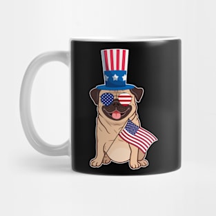 Pugs Uncle Sam Hat Sunglasses Usa Flag 4th Of July Mug